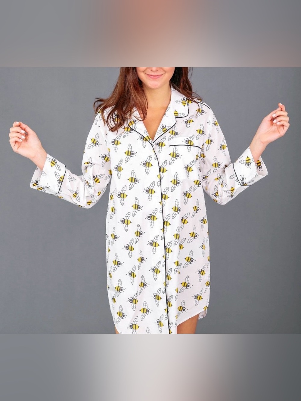 August Morgan Blue Zebra & Bee Button Down Sleep Shirts Size XS